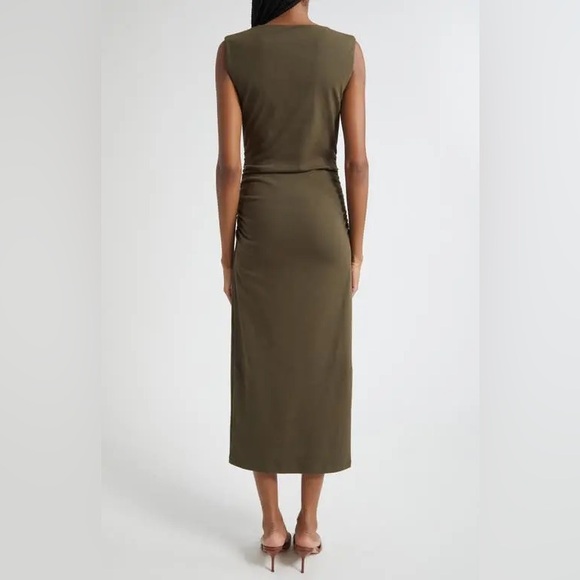 Veronica Beard Charissa Ruched Midi Dress Rich Brown Sleeveless Midi Dress - Picture 3 of 14